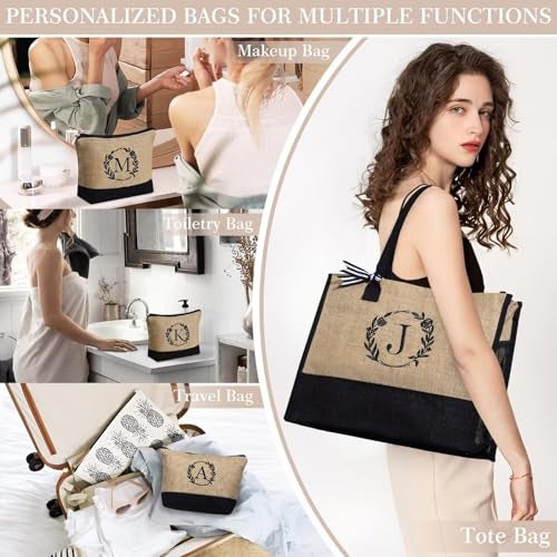 YOOLIFE Birthday Gifts for Women - Gifts for Women Teacher, C Initial Tote Bag Gift for Friend Sister Mom Birthday Graduation Gift for Her Wife, Jute Initial Beach Tote Bag - Image 3