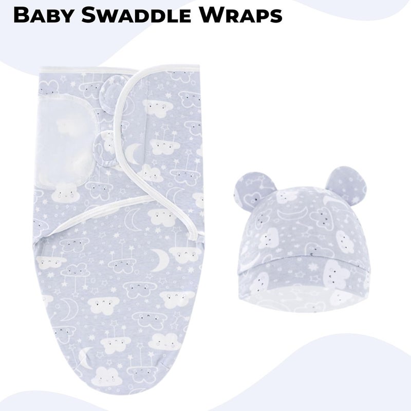 BEMBIKA Baby Swaddle Wraps Soft Cotton, Organic Cotton & Hooded Muslin Swaddle Wraps, Comfortable, Breathable & Safe Set of 2 -(0–3 Months | Blue Smile Cloud) - Image 2