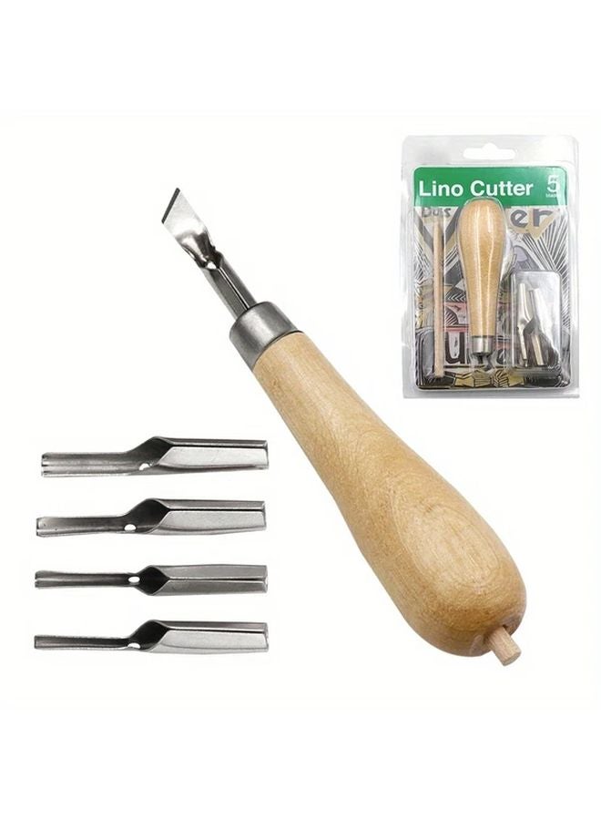 1 Set Lino Block Carving Tools With 5 Blades For Printmaking And Sculpture - Image 2