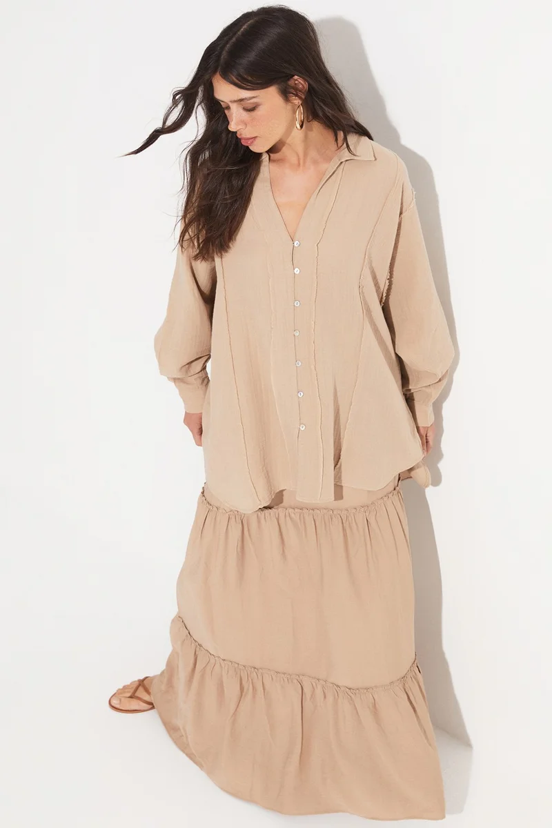 جون Exclusive Elastic Waist Viscose Blend Maxi Skirt