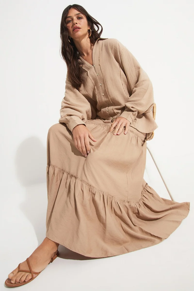 جون Exclusive Elastic Waist Viscose Blend Maxi Skirt