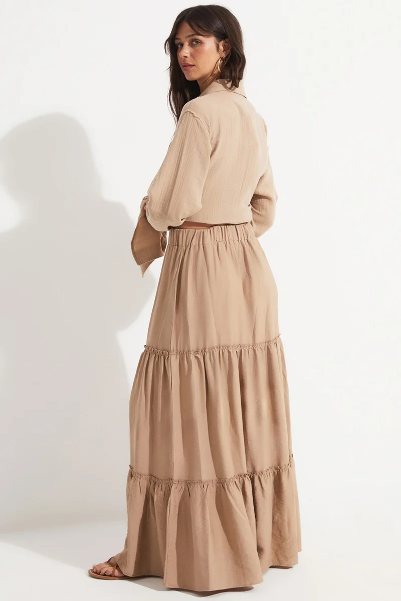 جون Exclusive Elastic Waist Viscose Blend Maxi Skirt