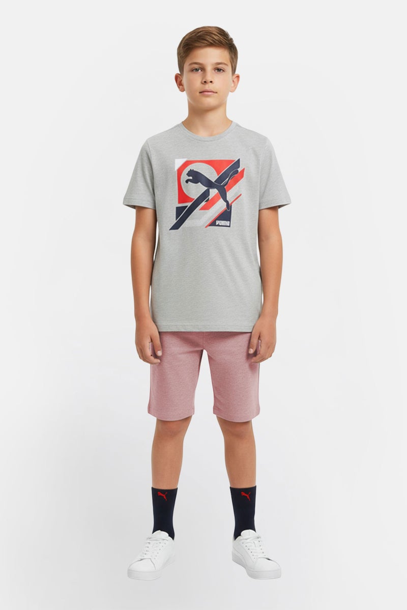 PUMA Kids Boy 2 Piece Sportswear Fit Short Sleeves Outdoor T-shirt And Socks, Grey - Image 1