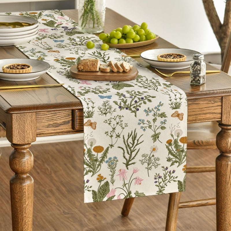 Artoid Mode Wildflowers Floral Spring Table Runner, Butterfly Seasonal Summer Kitchen Dining Table Decoration for Home Party Decor 13x90 Inch - Image 3