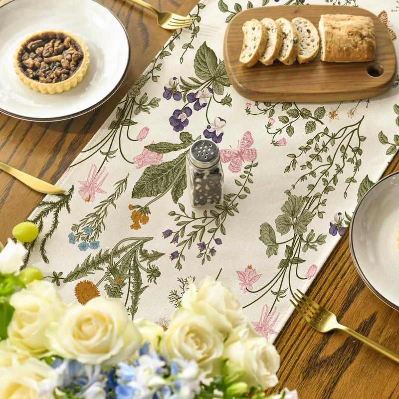 Artoid Mode Wildflowers Floral Spring Table Runner, Butterfly Seasonal Summer Kitchen Dining Table Decoration for Home Party Decor 13x90 Inch - Image 4