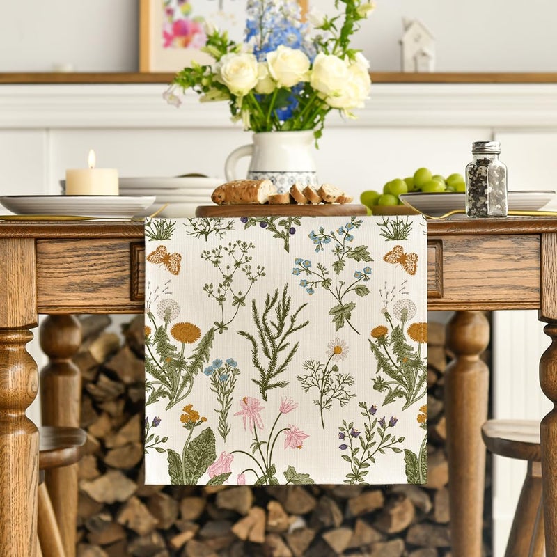 Artoid Mode Wildflowers Floral Spring Table Runner, Butterfly Seasonal Summer Kitchen Dining Table Decoration for Home Party Decor 13x90 Inch - Image 2