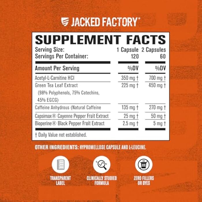 Jacked Factory Burn-XT Clinically Studied Fat Burner & Weight Loss Supplement - Appetite Suppressant & Energy Booster - with Acetyl L-Carnitine, Green Tea Extract and More - 120 Natural Diet Pills - Image 4