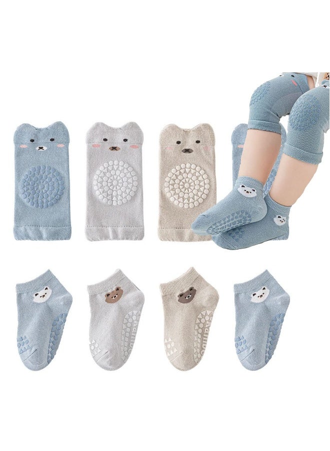 Baby Crawling Baby Socks 4 Pair and Baby Knee Pads 4 Pair Boys Girls Crawling Pads Non-Slip Socks 1-3 Years Old - Image 1