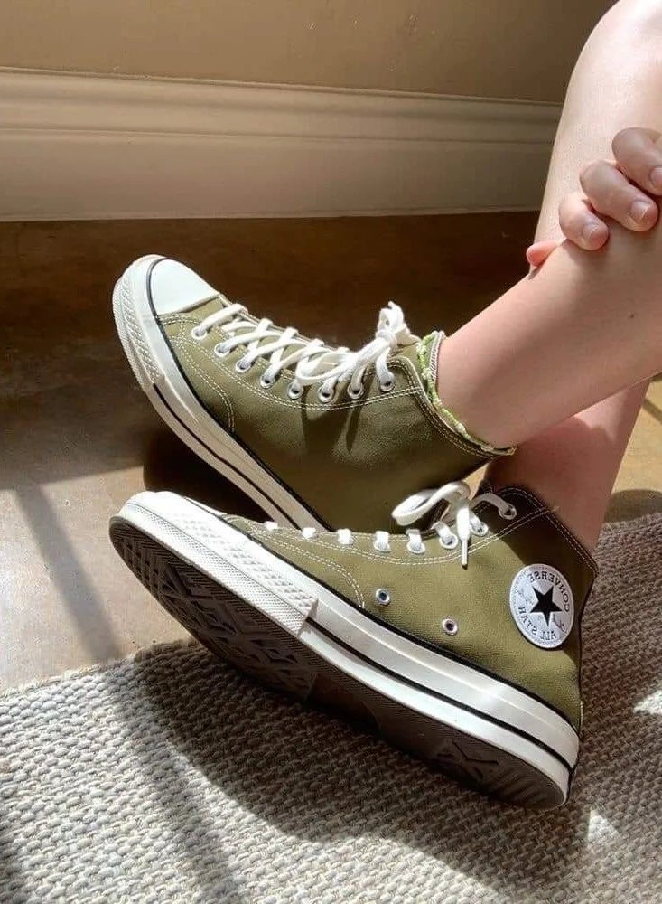 Converse Olive Green High Top Cotton Blend Sneaker with Rubber Sole - Image 3