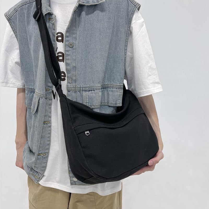 PRAGARI Canvas Messenger Bag Hobo Crossbody Bag for Women Black Shoulder Tote Handbag Vintage Aesthetic Travel Work - Image 5