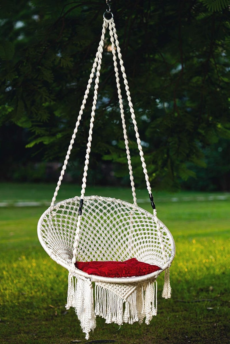 Patiofy Premium Hanging Cotton Rope Swing Chair with Cushion Accessories Swing for Kids Adults Cotton Swing Chair Jhula for Home Balcony Indoor OutdoorGardenCapacity 150 kgsWhite in Colour - Image 2