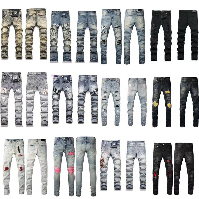 High-End Fashion Brand Amiri Heavy-Duty Washed Distressed High Street Embroidered Unisex Jeans - Image 2
