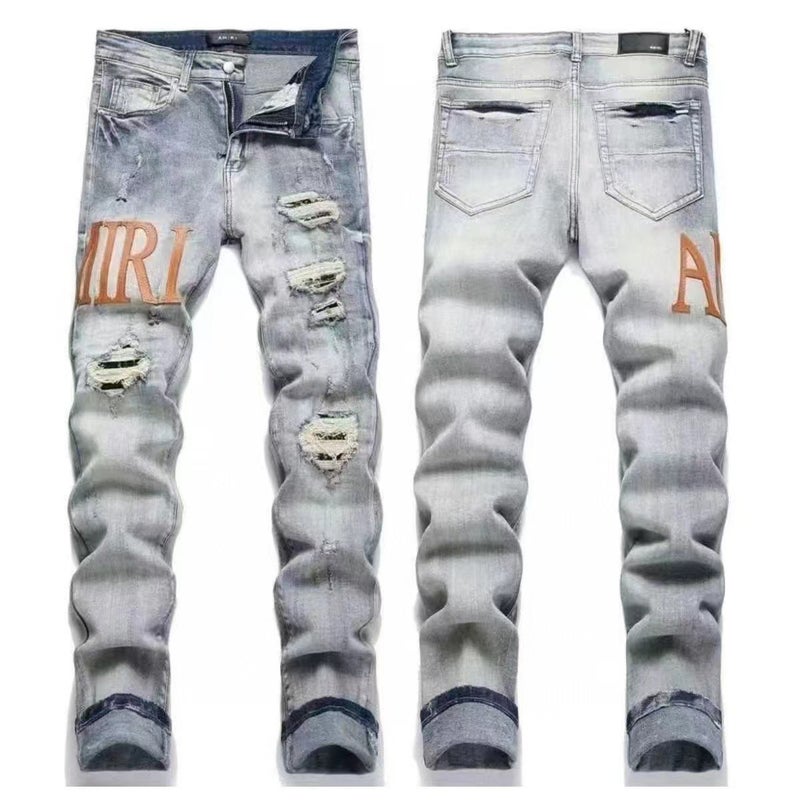 High-End Fashion Brand Amiri Heavy-Duty Washed Distressed High Street Embroidered Unisex Jeans - Image 5