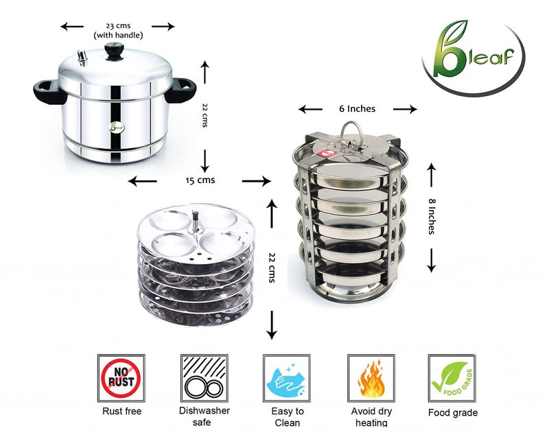 BLeaf Stainless Steel-Idli cooker (Induction & Standard) with Regular Idli Stand/Idli Plates (6 Plates, 24 Idlis) - BV (IC+6RIS+5TIS) - Image 3