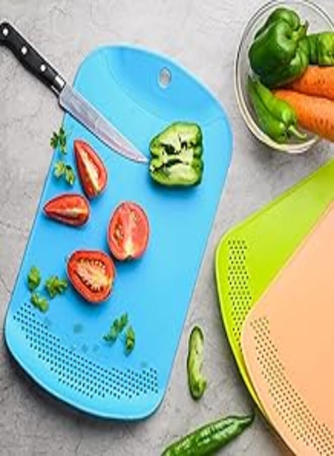 HS ENTERPRISE 3 in 1 Multifunctional Silicon Based Kitchen Foldable Cutting | Chopping Board | Collapsible Dish Tub | Vegetable | Draining Basket with Plug | Folding Washbasin | Tray to Serve (Blue)