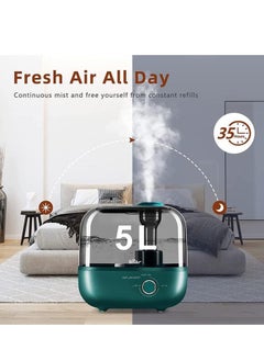 Bear Ultrasonic Mute Air Humidifier 5L - Portable Cool Mist Essential Aroma Oil Diffuser Auto Shut-Off Carbon Filter Air Purifier Desktop Sprayer, Adjustable 360° Knob, Humidifiers for Home Office  - Image 2