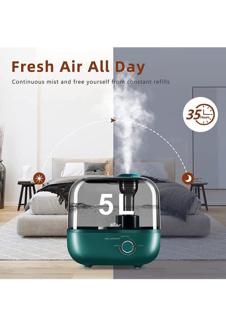 Bear - Ultrasonic Mute Air Humidifier 5L - Portable Cool Mist Essential Aroma Oil Diffuser Auto Shut-Off Carbon Filter Air Purifier Desktop Sprayer, Adjustable 360° Knob, Humidifiers for Home Office - Image 1