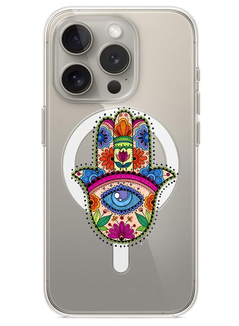 Theodor Magnetic Case for iPhone 15 Pro Max 6.7-inch Compatible with MagSafe Wireless Charging, Shockproof Phone Bumper Cover Hand Mandala copy - Image 1