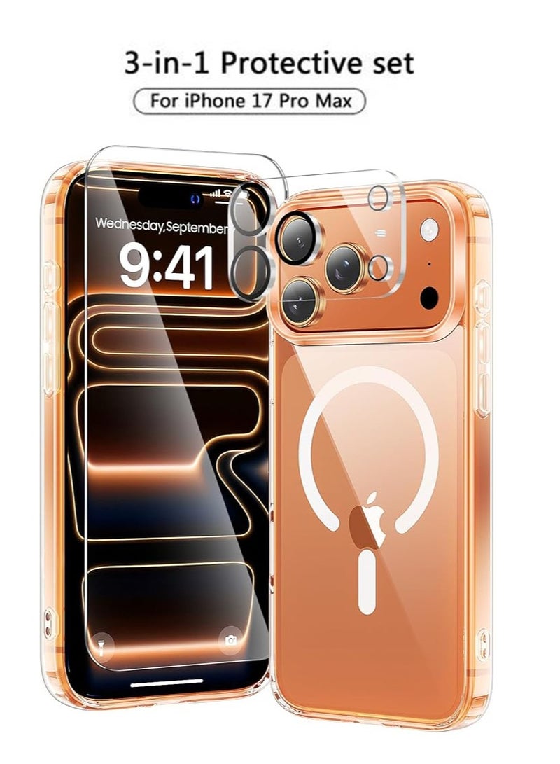 3-in-1 for iPhone 17 Pro Max Protection Set - Transparent Shockproof Case[Compatible with Magesafe] + Screen Protector and Camera Lens Protector, 360 Degree Protection Set - Image 1