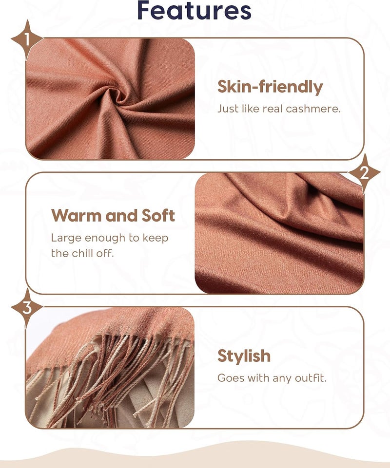 maamgic Pashmina Shawl for Women - Soft Lightweight Wrap in Rusty Brown and Cream - Image 5