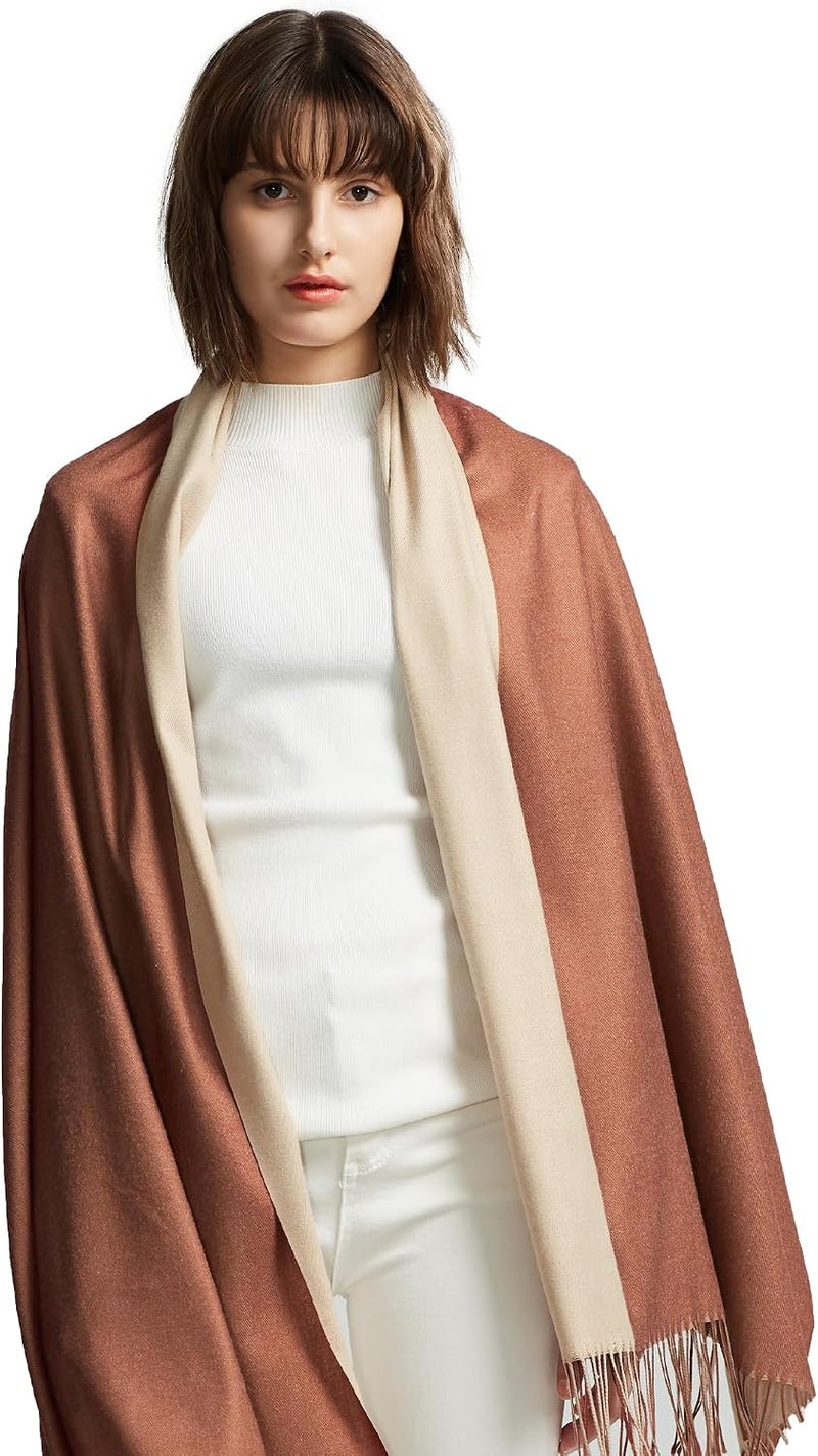maamgic Pashmina Shawl for Women - Soft Lightweight Wrap in Rusty Brown and Cream - Image 1