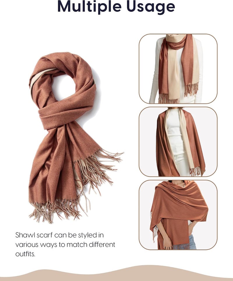 maamgic Pashmina Shawl for Women - Soft Lightweight Wrap in Rusty Brown and Cream - Image 4