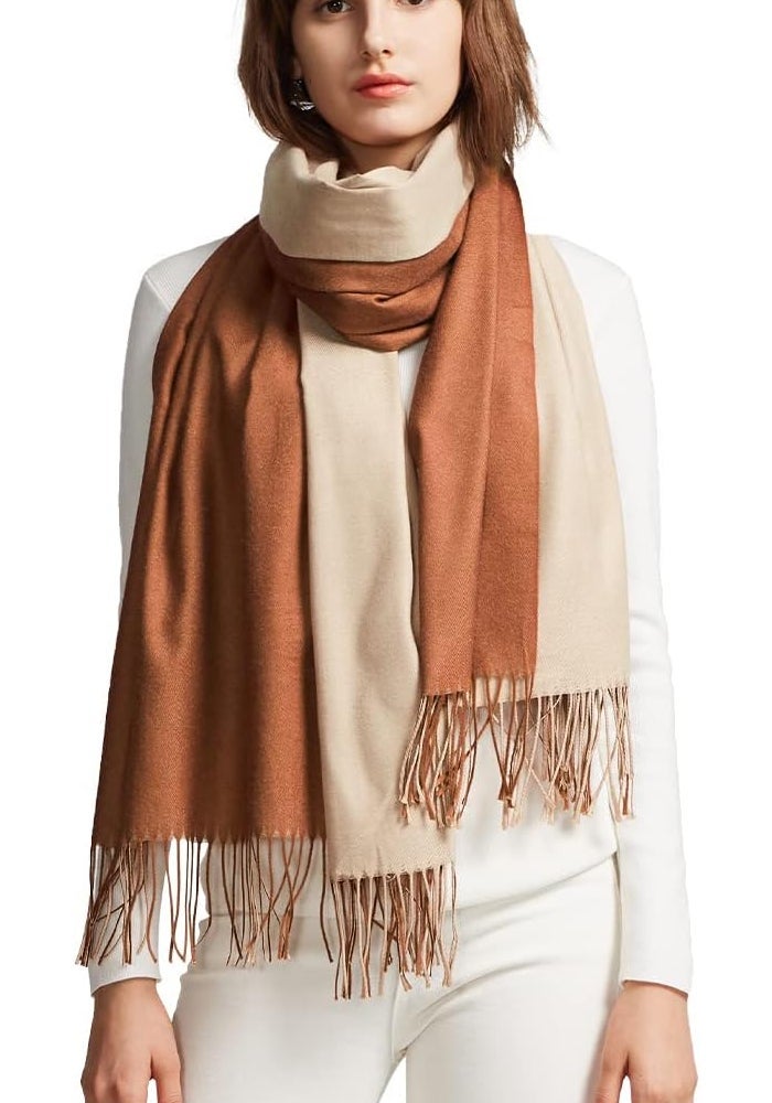 maamgic Pashmina Shawl for Women - Soft Lightweight Wrap in Rusty Brown and Cream - Image 3