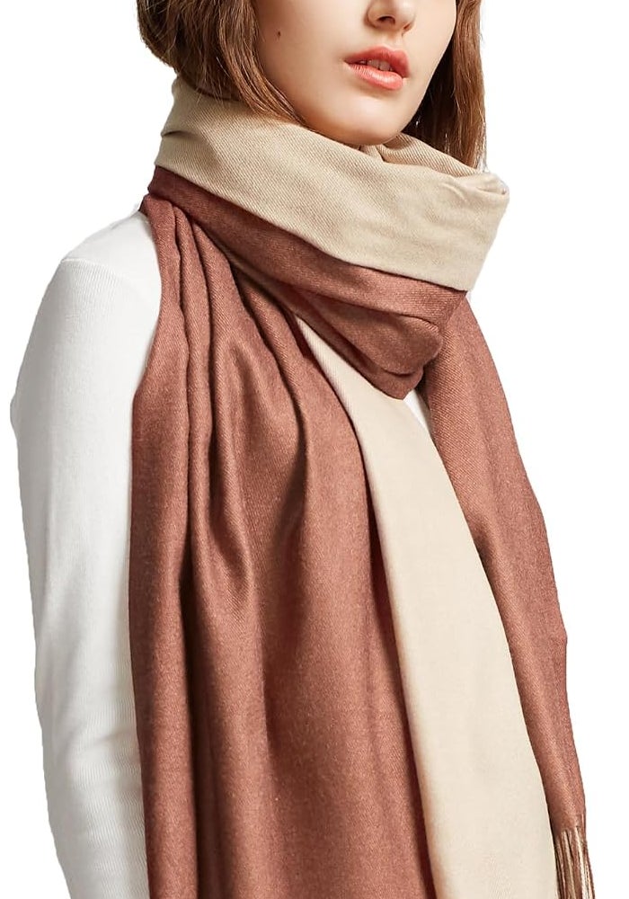maamgic Pashmina Shawl for Women - Soft Lightweight Wrap in Rusty Brown and Cream - Image 2