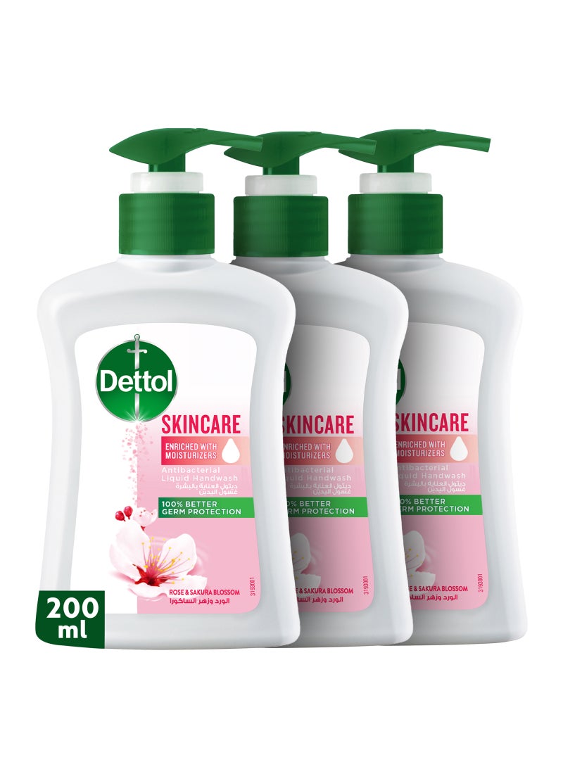 Dettol Skincare Anti-Bacterial Handwash Pack of 3 Rose & Sakura Blossom 200ml - Image 1
