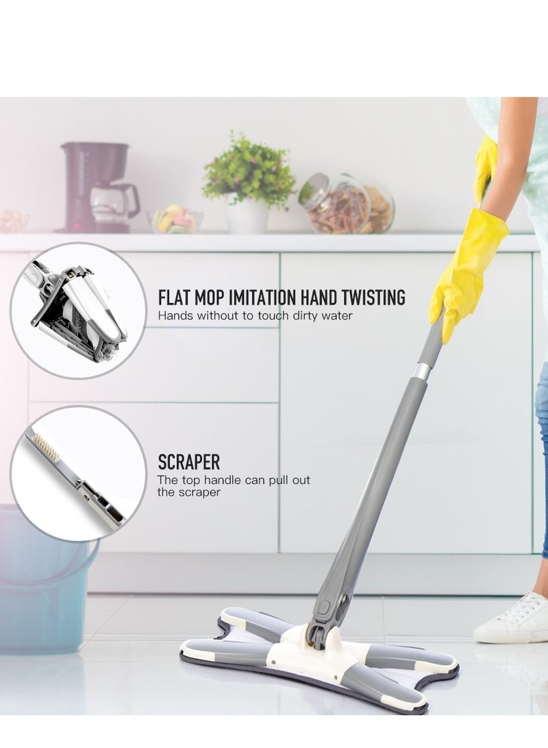 X-type Microfiber Floor Mop Hand-free Wash Spin Strong Water Absorption Cleaning Tools Long Handle Manual Extrusion Household  - Image 1