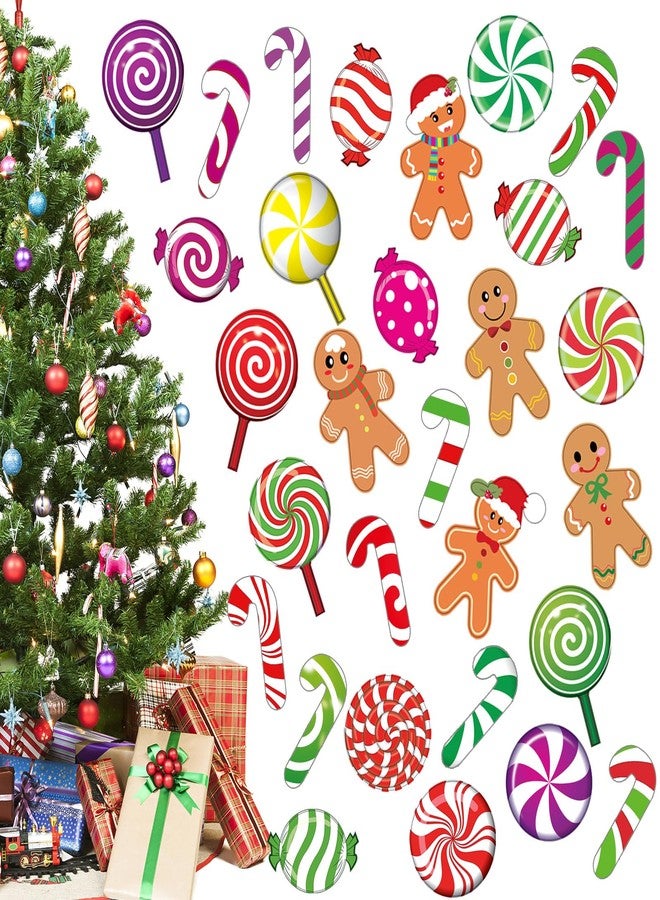 تشينكو 60 قطعة من ملصقات أرضية بنكهة النعناع لحفلات عيد الميلاد، ملصقات حلوى رجل الزنجبيل، ملصقات جدارية وأرضية ذاتية اللصق، ملصقات مصاصات عيد الميلاد، ملصقات نوافذ لحفلات عيد الميلاد ذات طابع الحلوى - Image 1