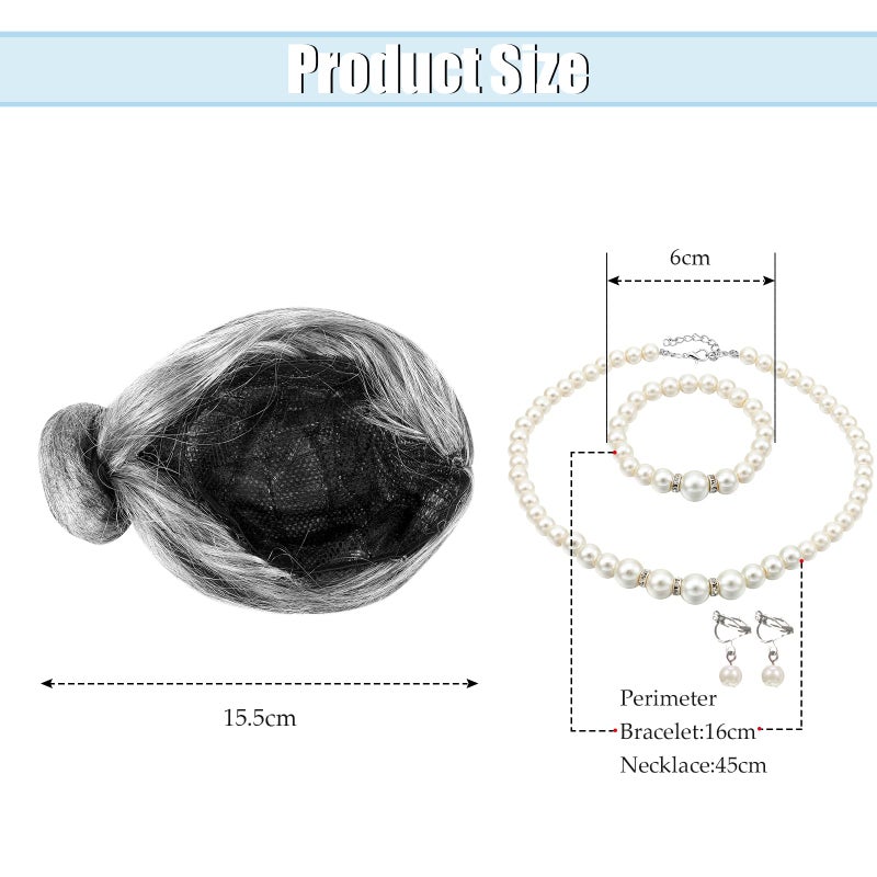 Gejoy 8 Pcs Old Lady Wig Costume for Women Grandma Granny Costume Accessories for 100 Days of School Cosplay(Gray Bun Wig) - Image 2