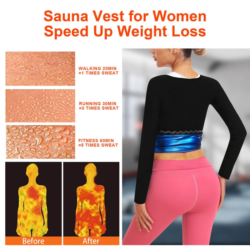 DYUAI Sauna Shirt for Women Sauna Suit for Women Waist Trainer Sauna Vest Zipper Workout Sweat Suit Long Sleeve Body Shaper(WBH6013-01-L) - Image 5