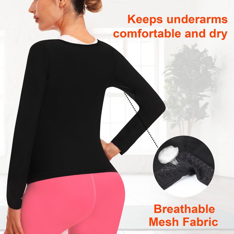 DYUAI Sauna Shirt for Women Sauna Suit for Women Waist Trainer Sauna Vest Zipper Workout Sweat Suit Long Sleeve Body Shaper(WBH6013-01-L) - Image 4