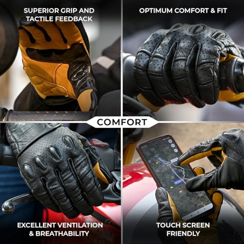 ViaTerra Fuel Retro Classic Leather Motorcycle Gloves: Premium Riding Gloves for Bikers, Perfect Winter Gloves for Men and Essential Bike Accessories (TAN, S) - Image 5