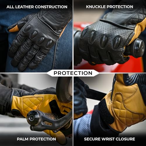 ViaTerra Fuel Retro Classic Leather Motorcycle Gloves: Premium Riding Gloves for Bikers, Perfect Winter Gloves for Men and Essential Bike Accessories (TAN, S) - Image 4