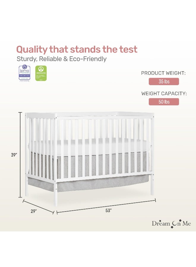 Dream On Me Synergy 5In1 Convertible Crib In White made of New Zealand Pine wood JPMA Greenguard Gold Certified features 3 mattress height settings - Image 3