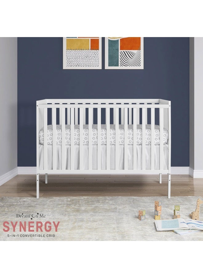 Dream On Me Synergy 5In1 Convertible Crib In White made of New Zealand Pine wood JPMA Greenguard Gold Certified features 3 mattress height settings - Image 2