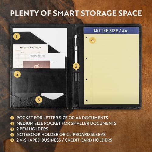 Moonster Leather Portfolio Professional Organizer Padfolio – Resume Leather Portfolio Folder with Luxury Pen - Stylish Document Folio with Business Card Holder - Gift Portfolios for Men - Image 3