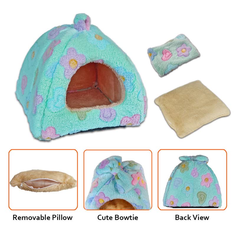 GINIDEAR Guinea Pig Bed, Guinea Pig Hideout House Accessories Warm Bed for Small Animals Hamsters Chinchillas Dwarf Bunnies Hedgehogs. M, Green Flower - Image 4