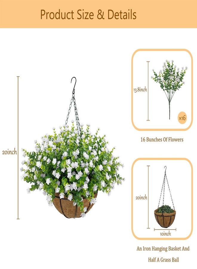 NETAP Artificial Hanging Flowers Basket for Outdoor, 16 Fake Flowers Look Real UV Resistant, Faux Hanging Plants for Porch, Balcony, Patio, Garden, Spring Summer Decor,White - Image 5