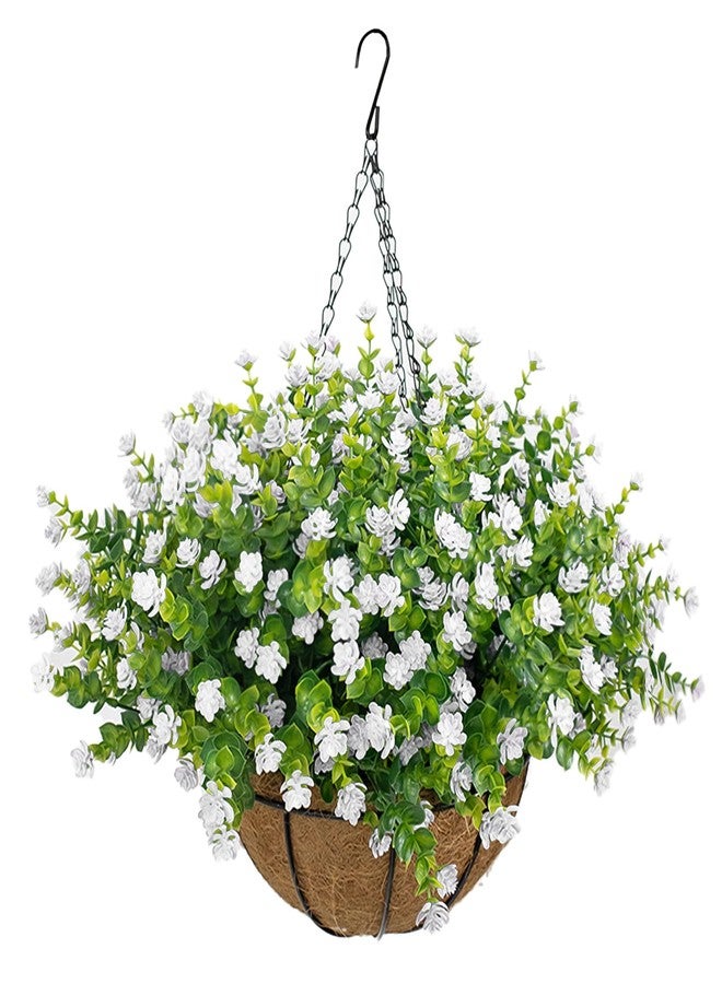 NETAP Artificial Hanging Flowers Basket for Outdoor, 16 Fake Flowers Look Real UV Resistant, Faux Hanging Plants for Porch, Balcony, Patio, Garden, Spring Summer Decor,White - Image 1