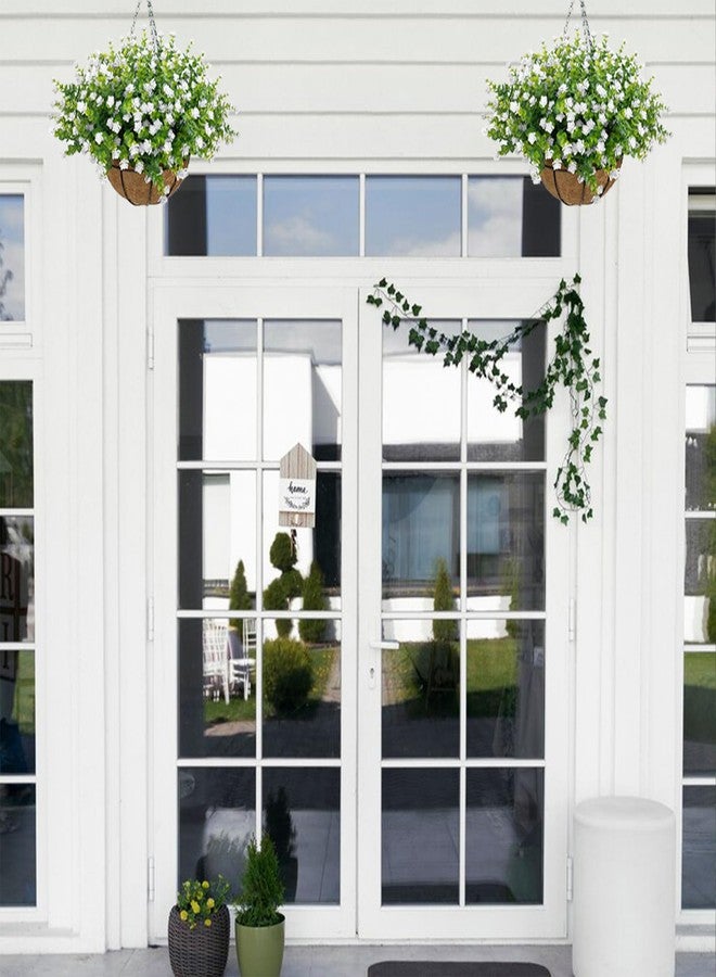 NETAP Artificial Hanging Flowers Basket for Outdoor, 16 Fake Flowers Look Real UV Resistant, Faux Hanging Plants for Porch, Balcony, Patio, Garden, Spring Summer Decor,White - Image 2
