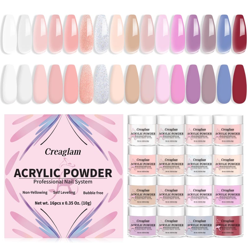 Creaglam 16 Color Acrylic Nail Powder Kit - for DIY Nail French Extensions & 3D Art, No Lamp Needed, Non-Yellowing, Professional Salon Quality, Bubble Free & Long Lasting - Image 1