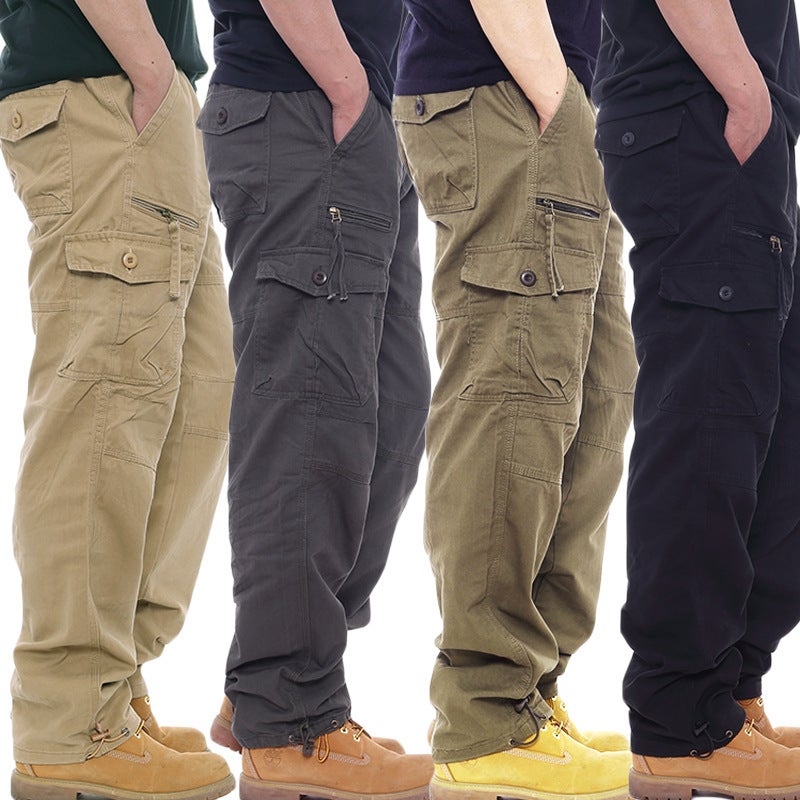 Men's Pure Cotton Cargo Pants Casual Straight Leg Multi-Pocket - Image 1