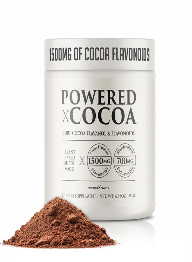 POWERED X PLANTS مسحوق الكاكاو عالي الفلافانول - 1500 ملغ فلافانول الكاكاو، 12 ضعف الإبيكاتشين، 700 ملغ من الإبيكاتشين، فلافونويدات مضادة للأكسدة - يدعم صحة الدماغ والقلب، وأكسيد النيتريك، والدورة الدموية، بفضل تركيبة نباتية غنية. - Image 1