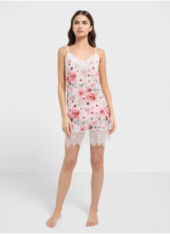 Ginger Floral Print Lace Slip Night Dress  - Image 4