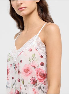Ginger Floral Print Lace Slip Night Dress  - Image 3