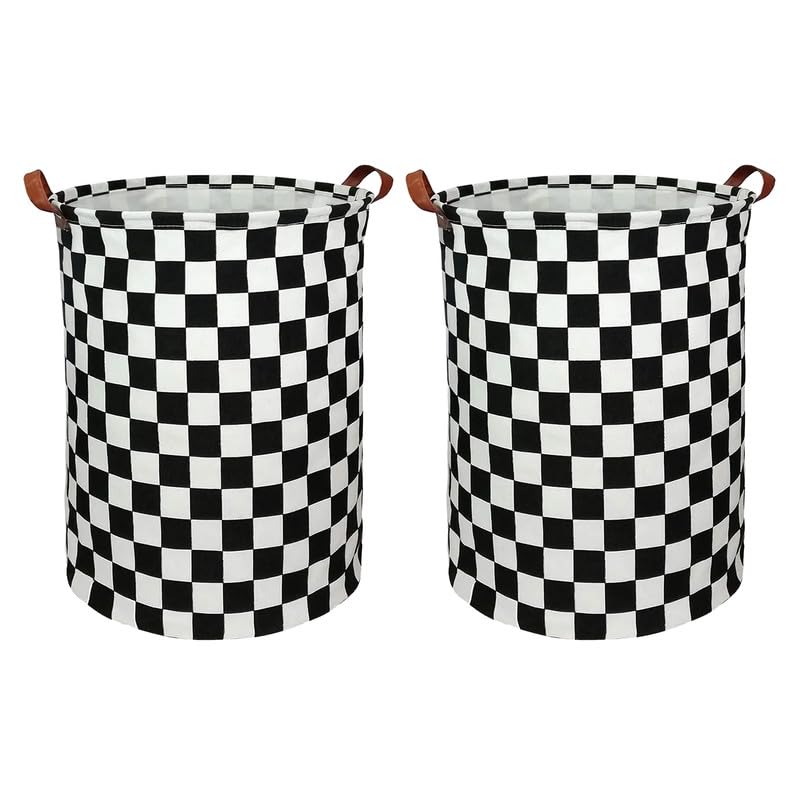 PRIME PICK Storage Box Cloth Organiser Pack 2 clothes organizer PU handle cotton jute Wardrobe Organizer for Storage Foldable Washable Box with Lid Handles Ideal for Almirah Drawer White Black - Image 1