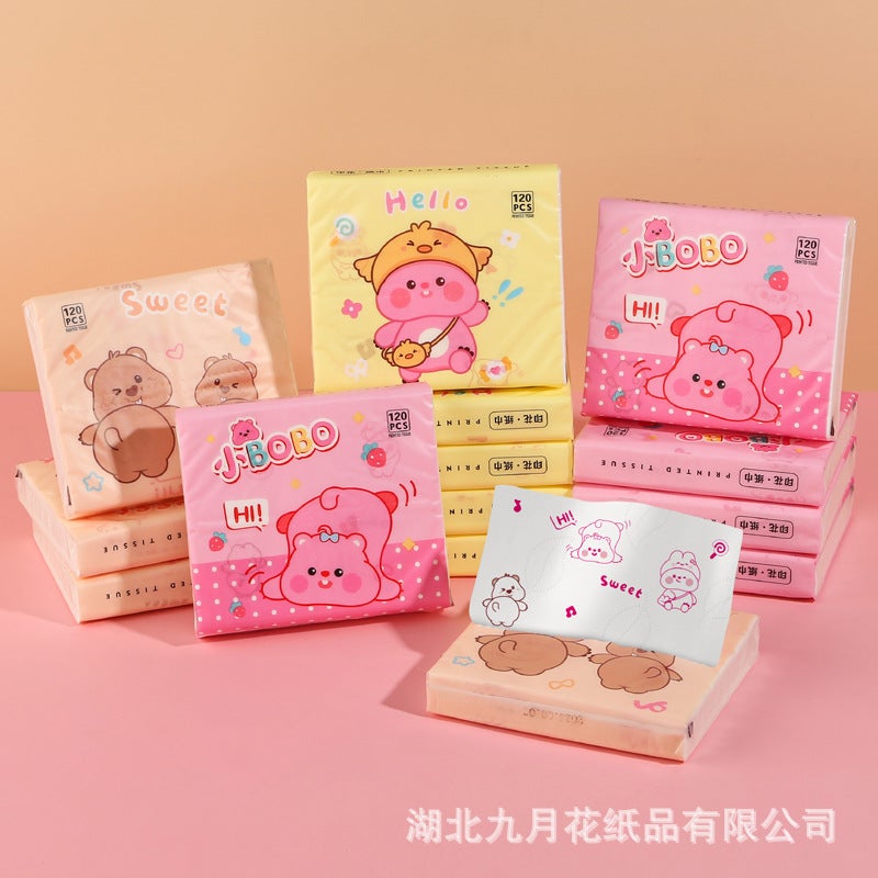 30 Pack Portable Printed Paper Towels Raw Wood Pulp Wet Water Drawable Paper Students Children Flexible Cartoon Artistic Facial Tissue - Image 1